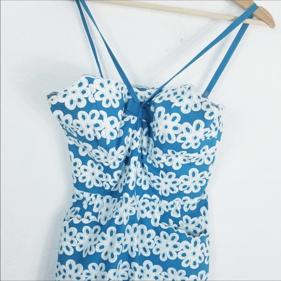 Betsey Johnson Fitted Halter Dress Blue and white - Picture 2 of 6